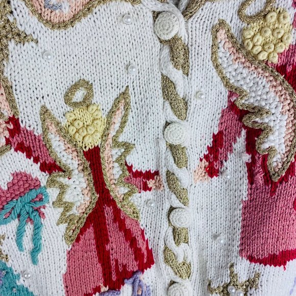 Vtg Stitches In Time QVC Medium Oversize Cardigan Sweater Angels Christmas - Picture 4 of 5